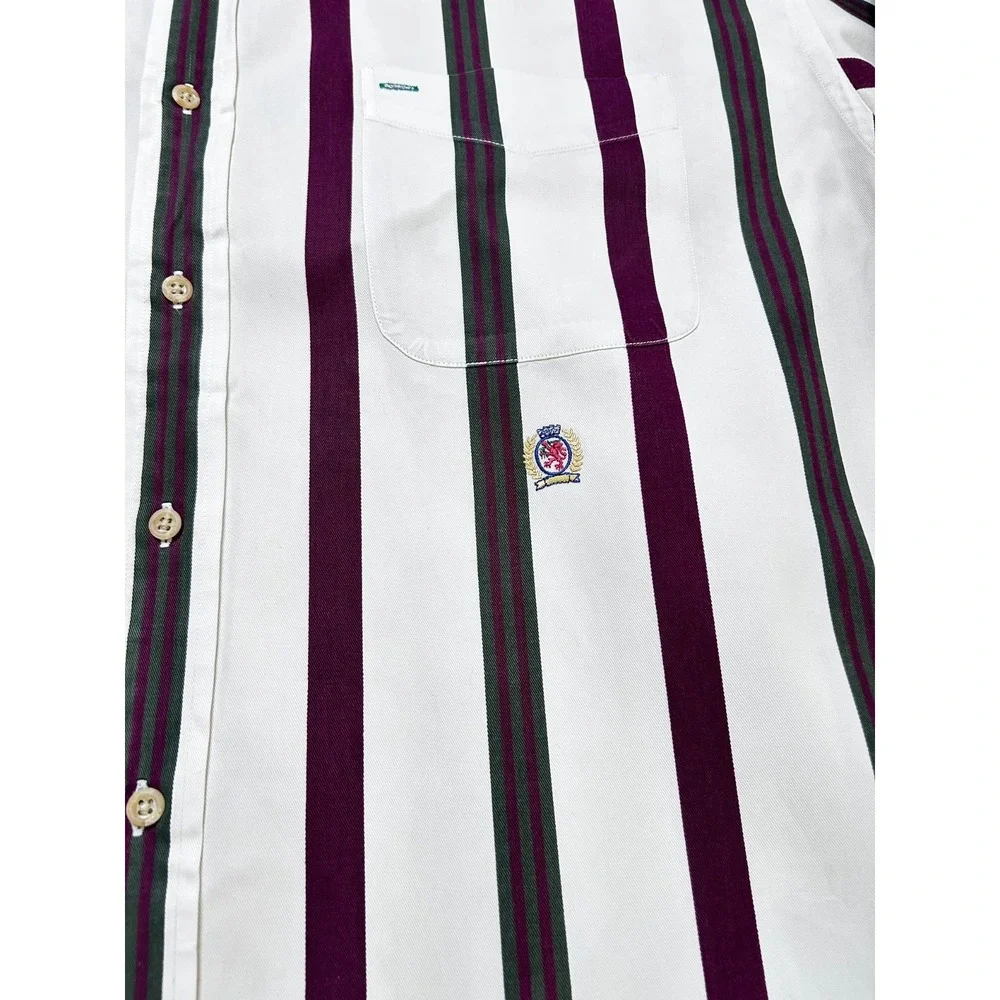 Vintage Tommy Hilfiger Button Up Shirt Men's XL White Purple Striped Long Sleeve